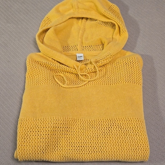 TWIK by SIMONS Mustard Yellow Pointelle Hoodie | Cotton Knit | Size M - Picture 9 of 11